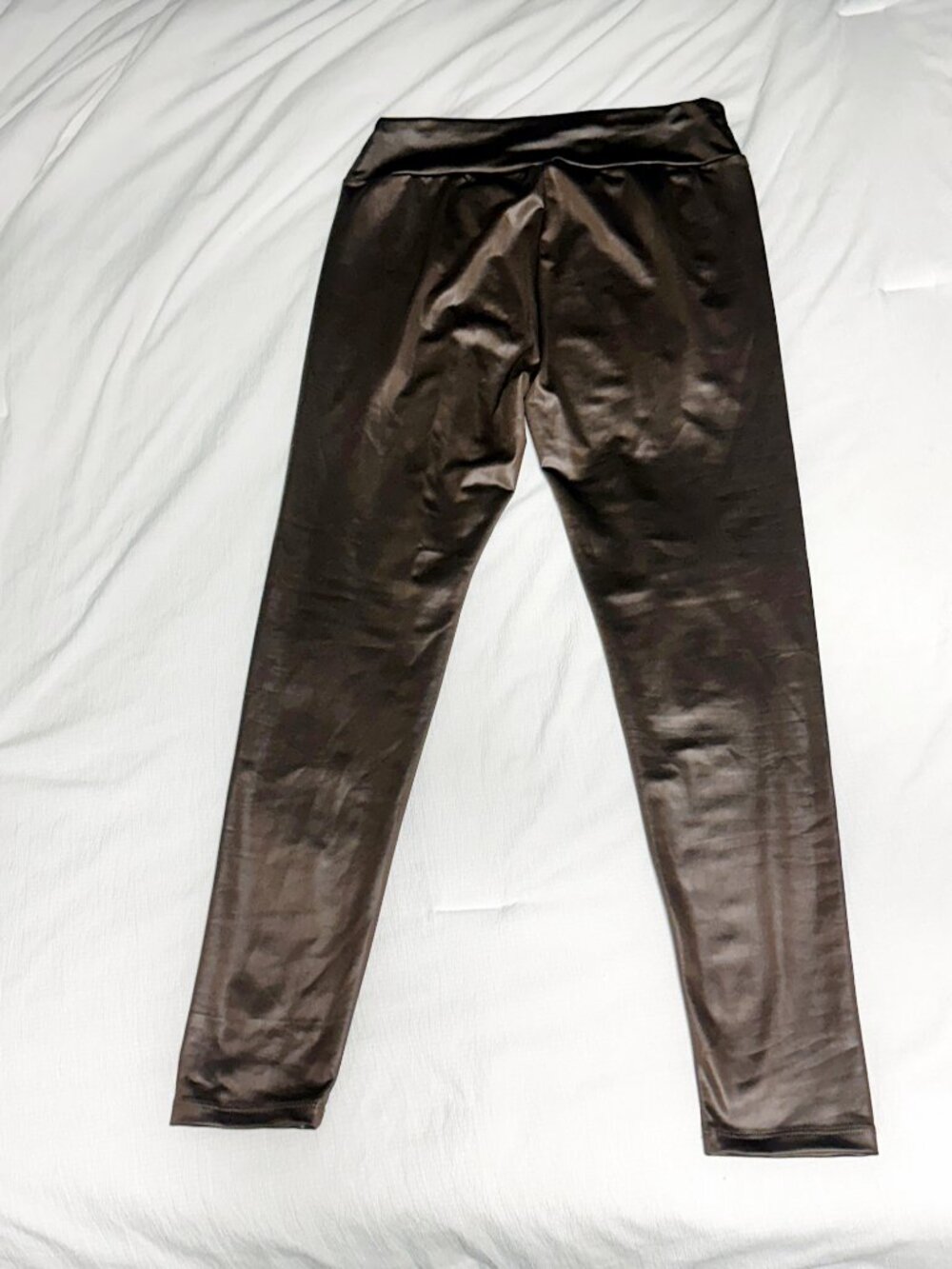 Women’s Faux Leather Leggings Size L Tan Brown High Waist Stretch Wet Look Pants